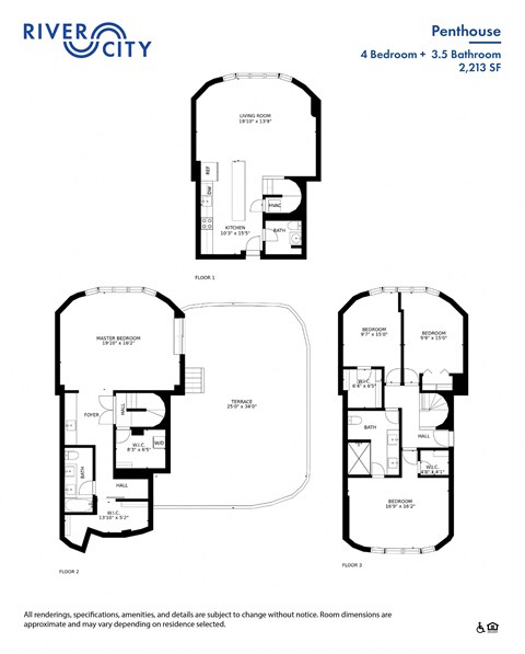 Floor plan for 4 beds, 3.5 baths, 2213 sqft